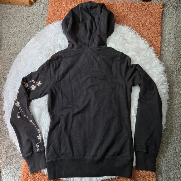 Lucky Brand Zip Up Hooded Sweatshirt Dark Gray Cherry Blossom XS - Picture 2 of 13